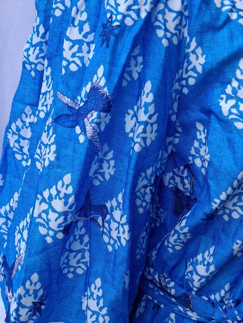 A Loves A Maxi Dress Border Print Mandarin Collar White & Blue S Crocodrile - Picture 5 of 9